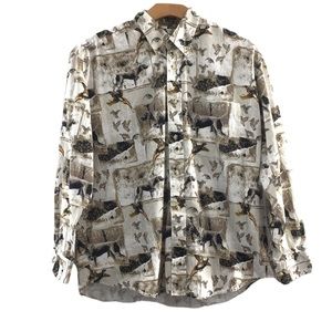 Natural Issue Cream Brown Hunting Dog Button Up Shirt Mens Large Long Sleeve